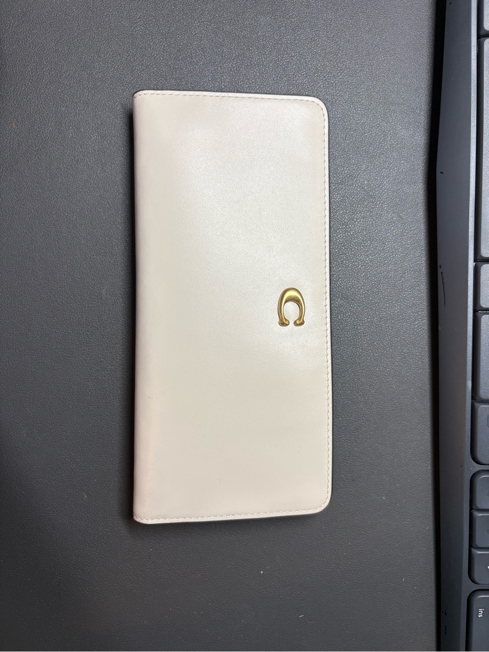 Coach Cream Leather Long Wallet with Gold Turnlock